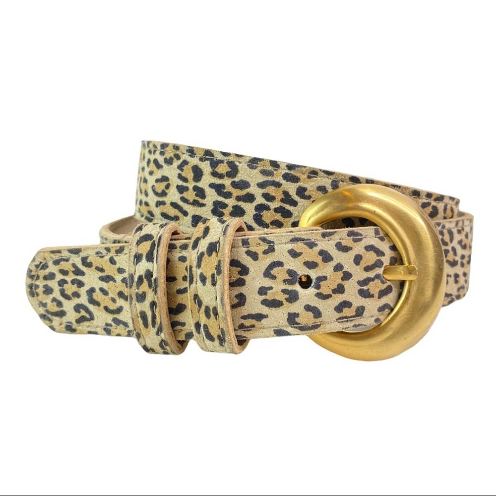 Vintage 80s Leather Leopard Print Belt Size Small